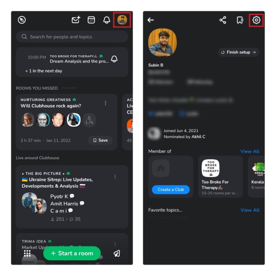 క్లబ్హౌస్ సెట్టింగ్లు
